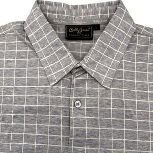 Bobby Jones Men's Short Sleeve Gray Check Large Cotton Golf Polo Cotton Shirt